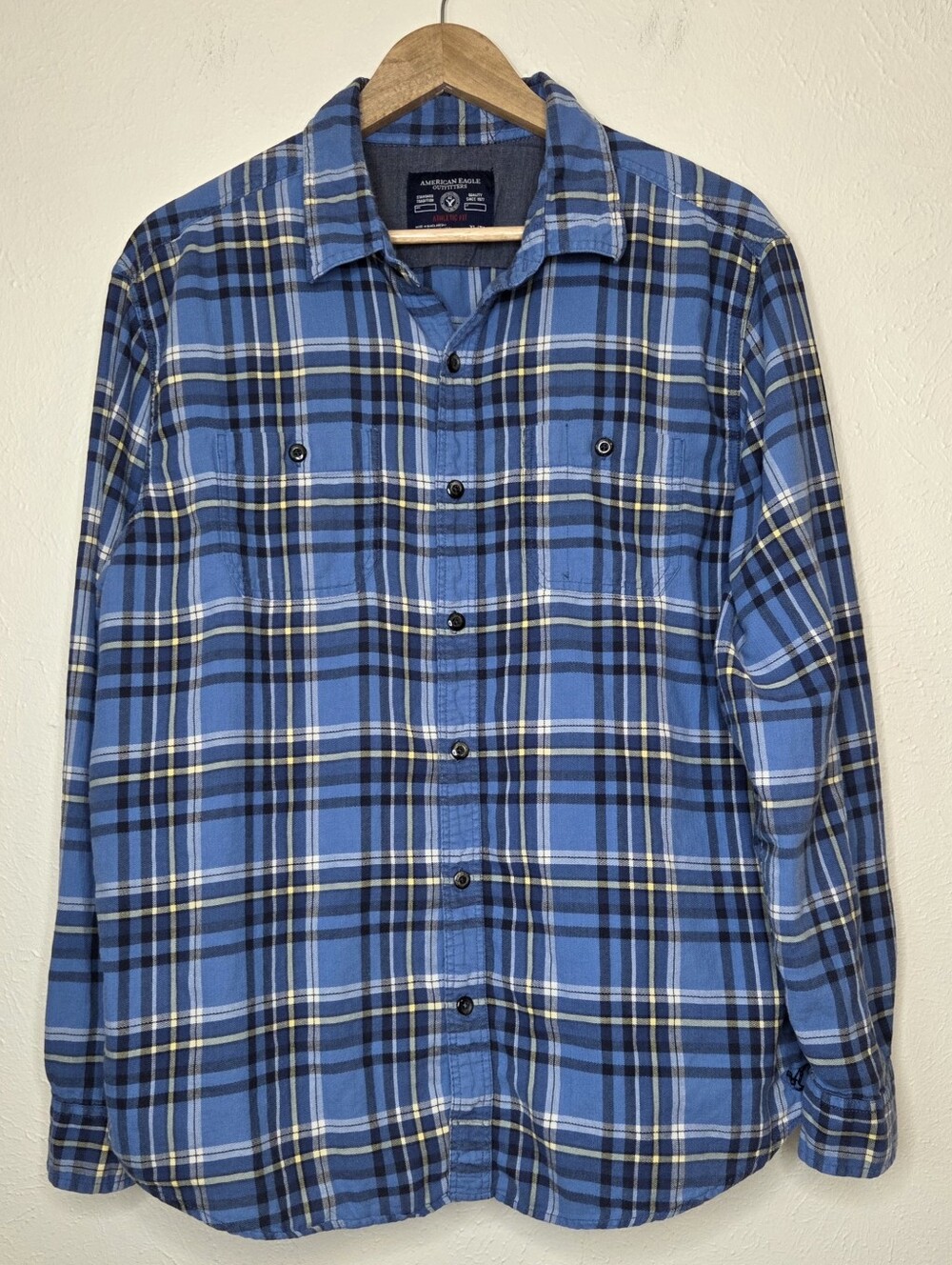 American Eagle Athletic Fit Blue Plaid Flannel Shirt XL